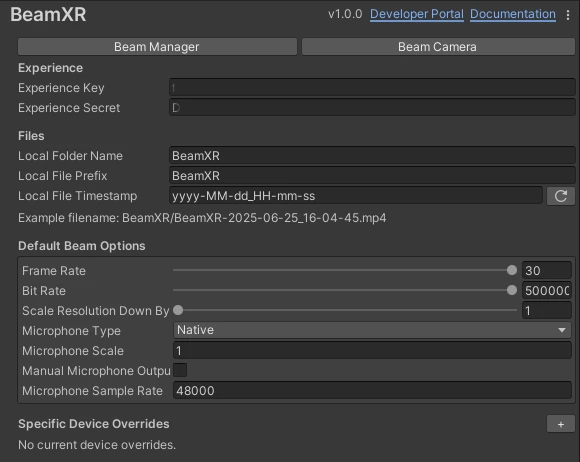 Beam Settings
